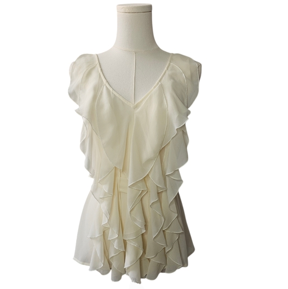 New York & Company - Cream Front Ruffle Sleeveless V-Neck Top - Picture 2 of 8